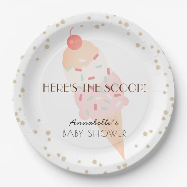 Here's the Scoop Ice Cream Baby Shower Pink Paper Plate (Front)