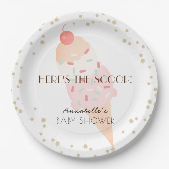 Here's the Scoop Ice Cream Baby Shower Pink Paper Plate (Front)
