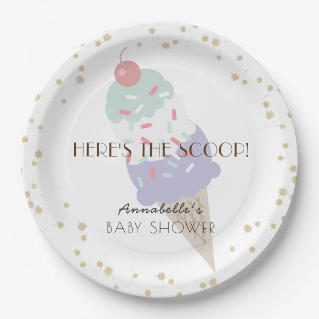 Here's the Scoop Ice Cream Baby Shower Purple Paper Plate (Front)