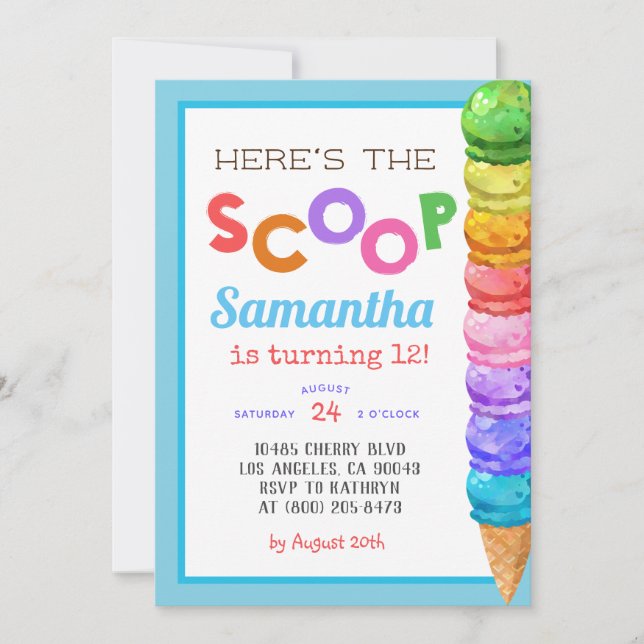 Here's the Scoop Ice Cream Birthday Invitation (Front)