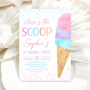 Here's the Scoop Ice Cream Birthday Invitation