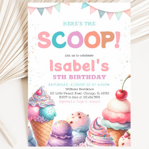 Here's the Scoop Ice cream Birthday Invitation