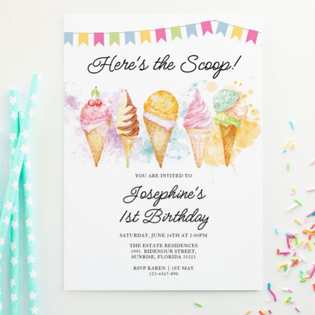 Here's the Scoop Ice Cream Birthday Invitation (Creator Uploaded)