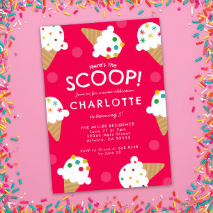 Here's the Scoop Ice Cream Birthday Party Invitation