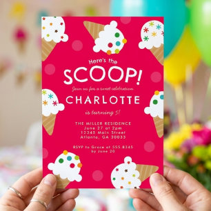 Here's the Scoop Ice Cream Birthday Party Invitation