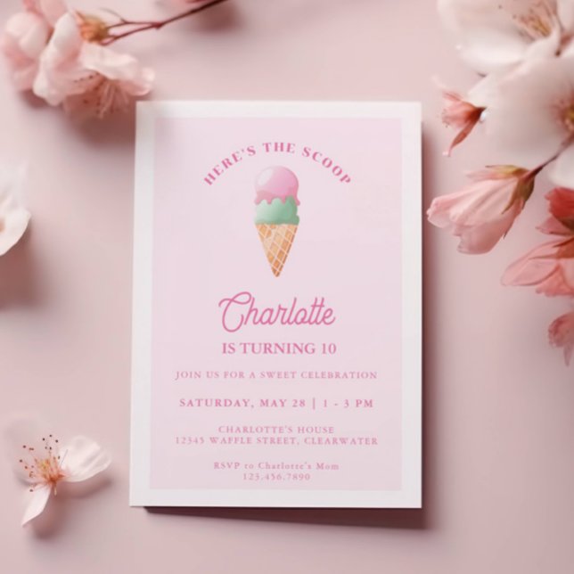 Here's The Scoop Ice Cream Birthday Party  Invitation (Creator Uploaded)