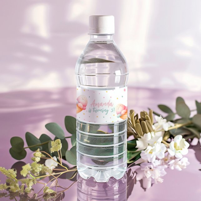 Here's The Scoop Ice Cream Birthday Party Water Bottle Label (Creator Uploaded)