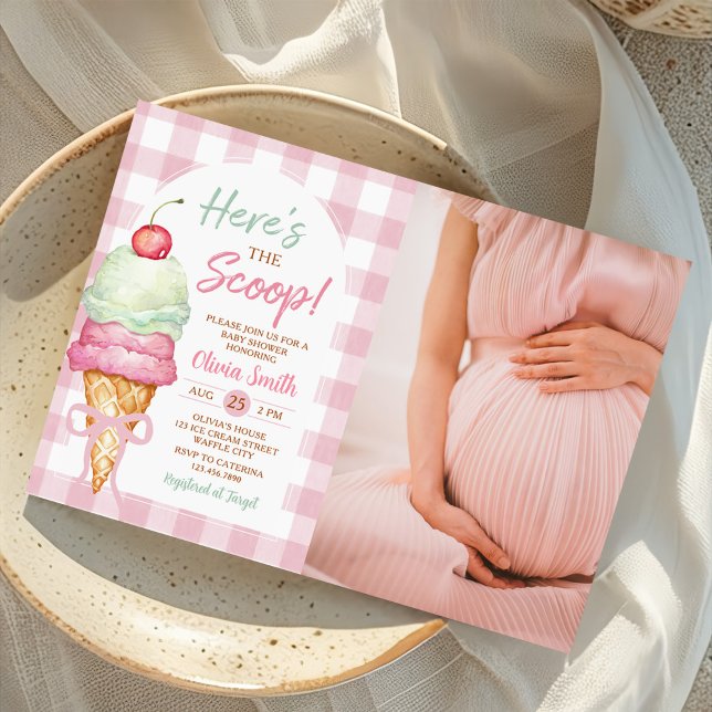 Here's The Scoop Ice Cream Bow Baby Shower Photo Invitation (Creator Uploaded)