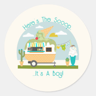 Here's The Scoop Ice Cream Camper Boy Baby Shower Classic Round Sticker
