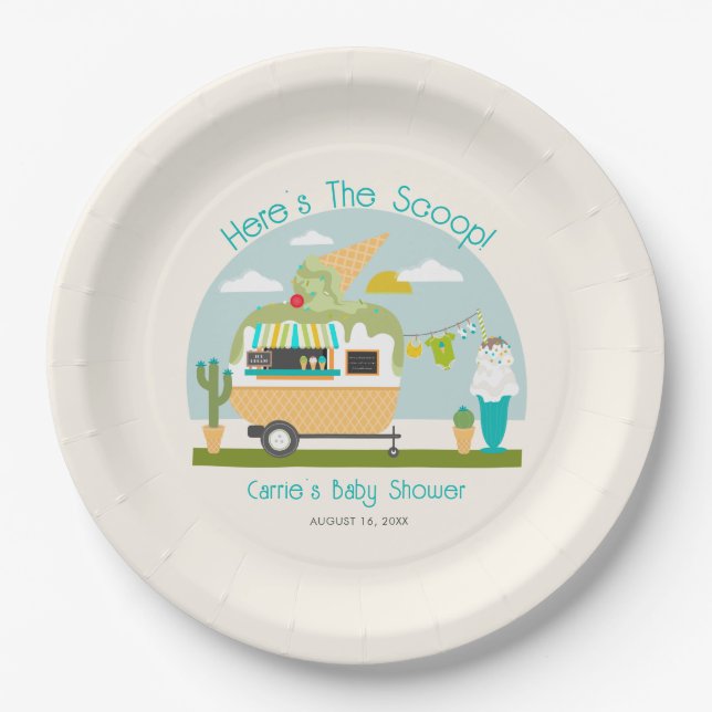 Here's The Scoop Ice Cream Camper Boy Baby Shower Paper Plate (Front)