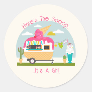 Here's The Scoop Ice Cream Camper Girl Baby Shower Classic Round Sticker