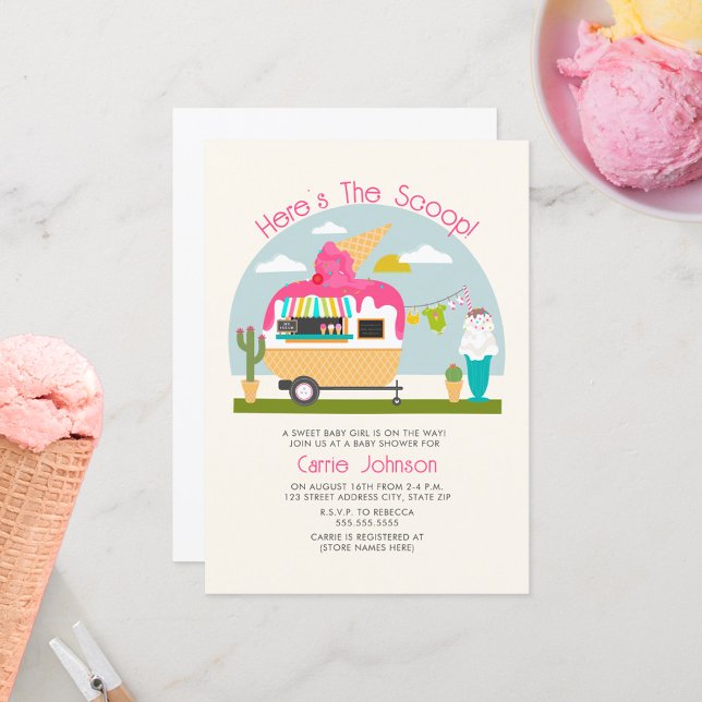 Here's The Scoop Ice Cream Camper Girl Baby Shower Invitation (Creator Uploaded)