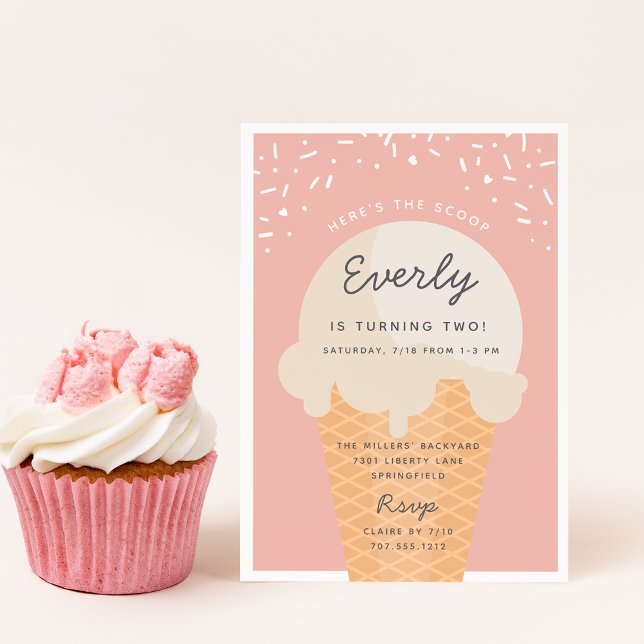 Here's The Scoop Ice Cream Cone Kid Birthday Party Invitation (Creator Uploaded)