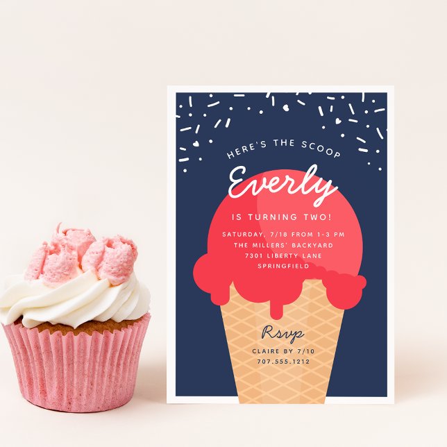 Here's The Scoop Ice Cream Cone Kid Birthday Party Invitation (Creator Uploaded)