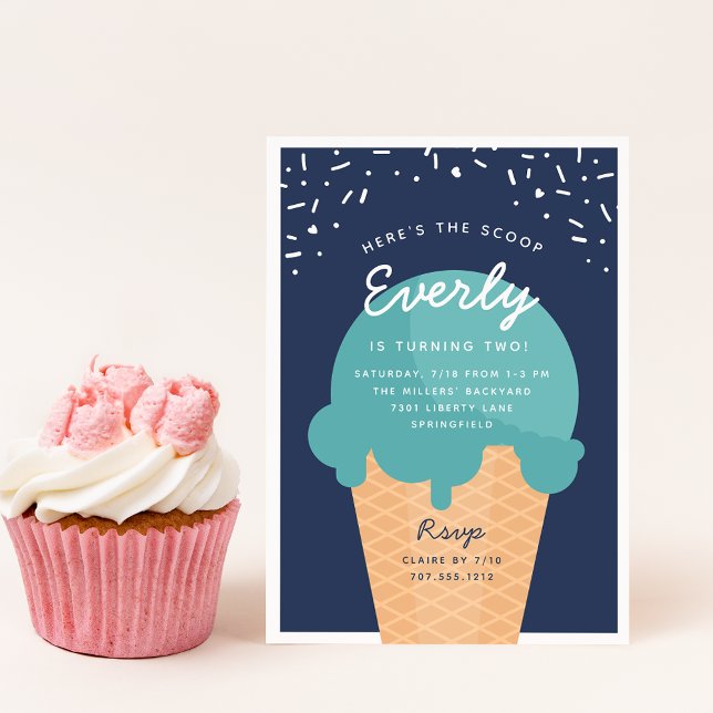 Here's The Scoop Ice Cream Cone Kid Birthday Party Invitation (Creator Uploaded)