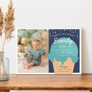 Here's The Scoop Ice Cream Cone Kid Birthday Photo Invitation
