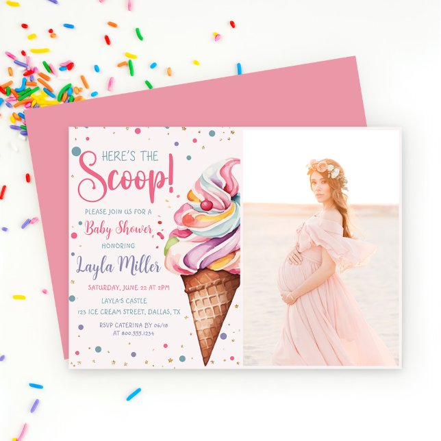 Here's the Scoop Ice Cream Girl Baby Shower Invitation (Creator Uploaded)