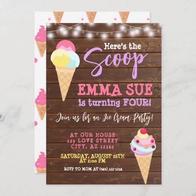 Here's the Scoop Ice Cream Party Birthday  Invitation (Front/Back)