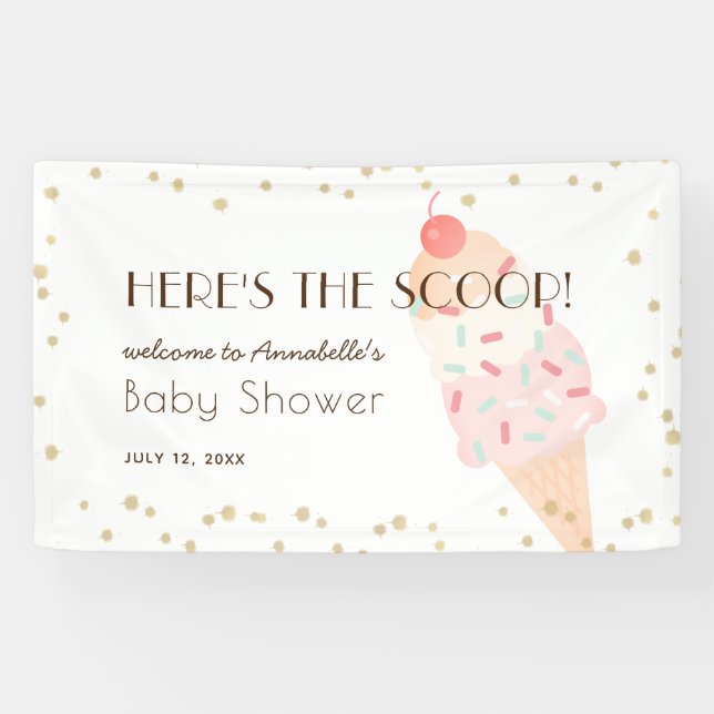 Here's the Scoop Ice Cream Pink Baby Shower Banner (Horizontal)
