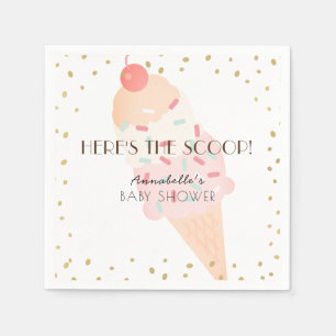 Here's the Scoop Ice Cream Pink Baby Shower Napkin