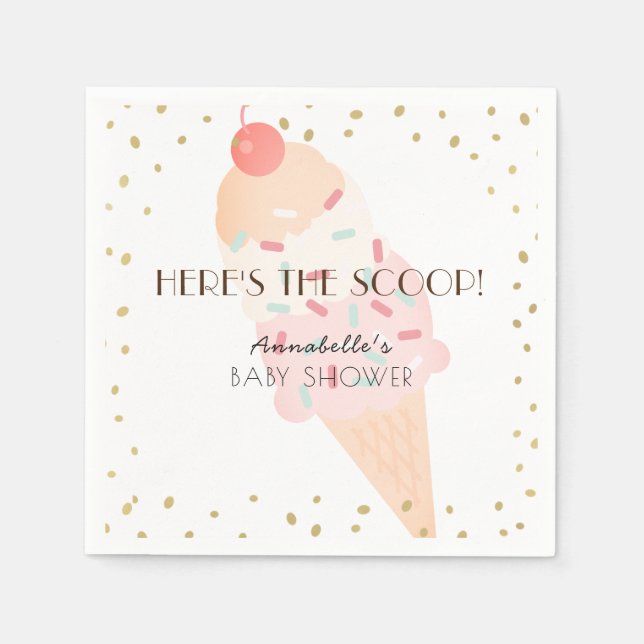 Here's the Scoop Ice Cream Pink Baby Shower Napkin (Front)