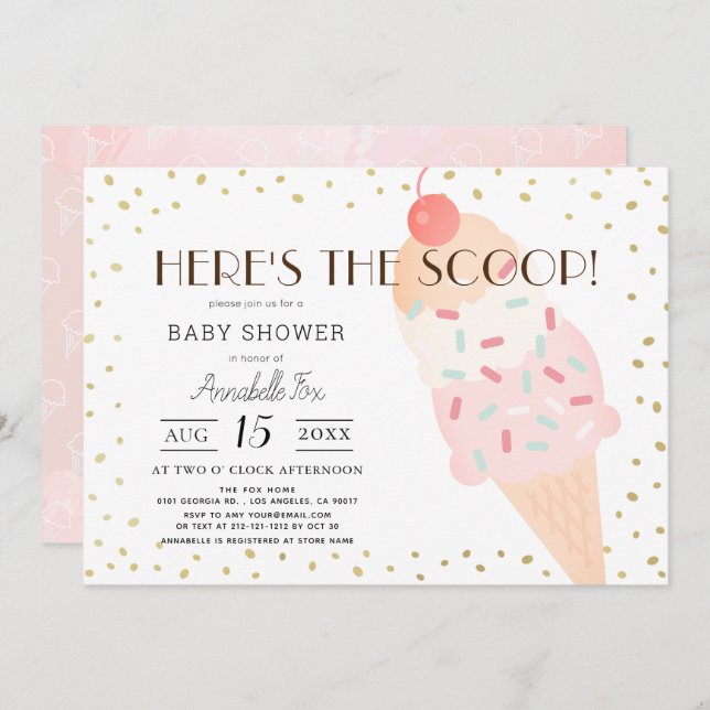 Here's the Scoop Ice Cream Pink Girl Baby Shower Invitation (Front/Back)