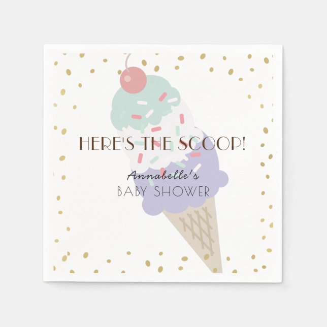 Here's the Scoop Ice Cream Purple Baby Shower Napkin (Front)