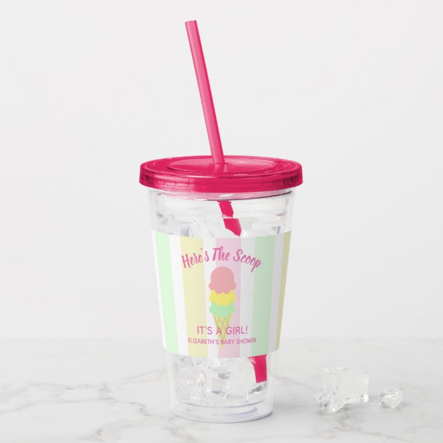 Here's The Scoop Ice Cream Summer Baby Shower Acrylic Tumbler (Front Ice)
