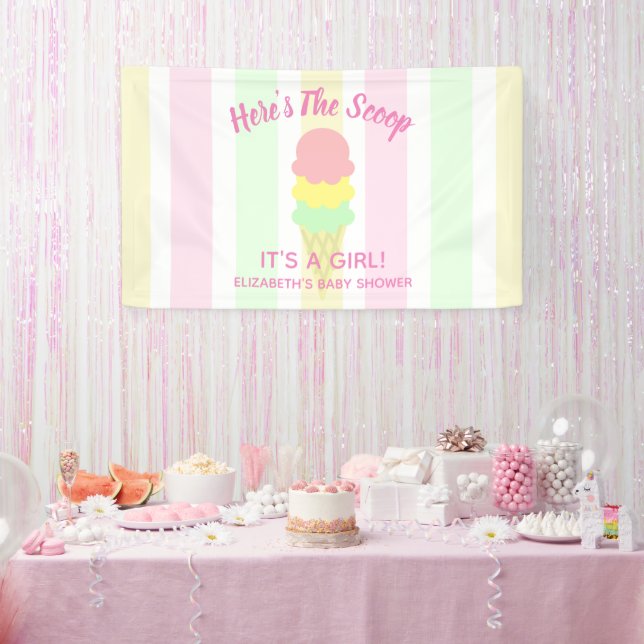 Here's The Scoop Ice Cream Summer Baby Shower Banner (Party)