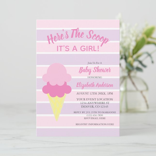 Here's The Scoop Ice Cream Summer Baby Shower Invitation (Standing Front)