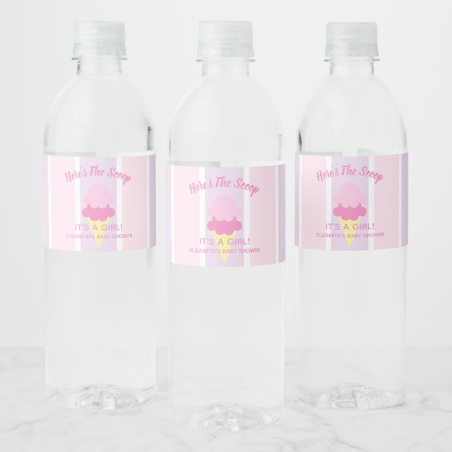 Here's The Scoop Ice Cream Summer Baby Shower Water Bottle Label (Bottles)