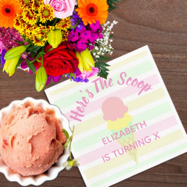Here's The Scoop Ice Cream Summer Birthday Napkin (Creator Uploaded)