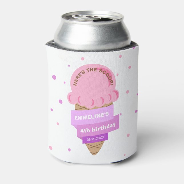 Here's The Scoop Ice Cream Sweet Pink Birthday Can Cooler (Can Back)