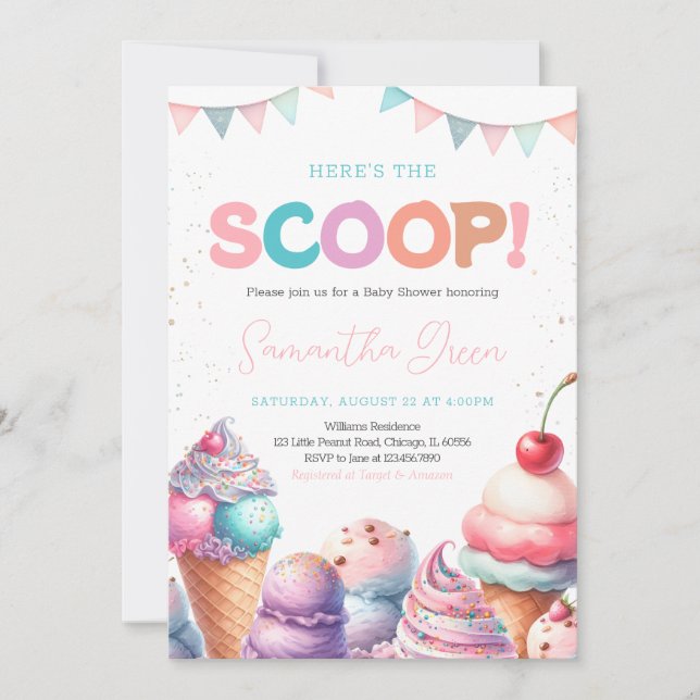 Here's the Scoop It's a Girl Baby Shower Invitation (Front)