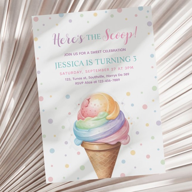 Here's the Scoop Pastel colour Ice Cream Birthday Invitation (Creator Uploaded)