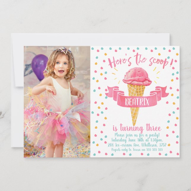 Here's The Scoop Photo Birthday Invitation (Front)