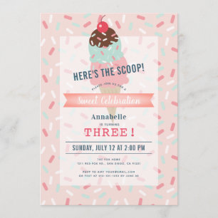 Here's the Scoop Pink Ice Cream Birthday Invitation