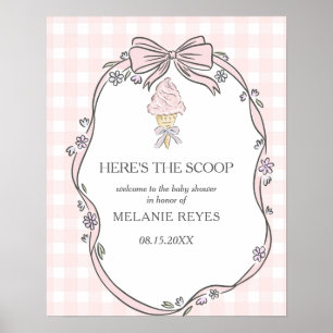 Here's the Scoop Pink Ice Cream Sundae Baby Shower Poster