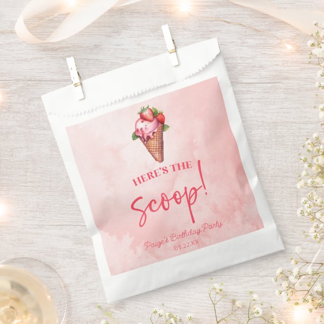 Here's The Scoop Pink Red Ice Cream Birthday Party Favour Bags (Clipped)