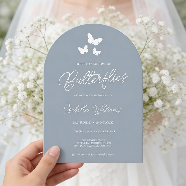 Here's to a Lifetime of Butterflies Bridal Shower Invitation (The invitation is shown in a 5x7 inch arch-shaped.. Personalize it for a memorable bridal shower.)