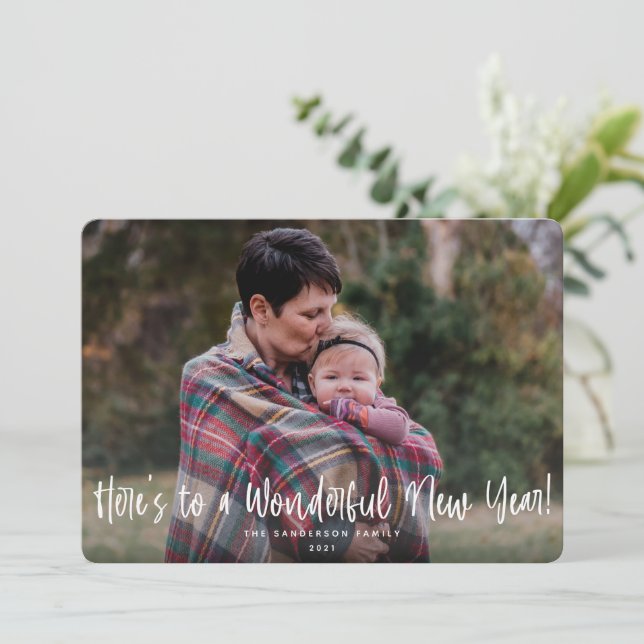 Here's To A Wonderful New Year Photo Holiday Card (Standing Front)