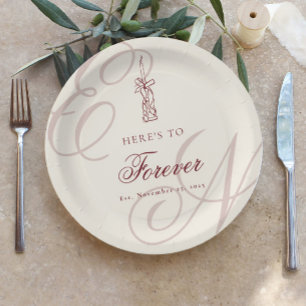 Here's to Forever Elegant Calligraphy Initials Paper Plate