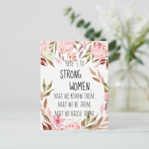 Here's to Strong Women Watercolor Pink Peonies  Postcard