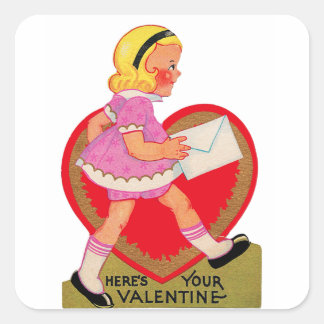 Here's Your Valentine Girl Square Sticker