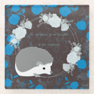 hérisson, fleur de vie, bleu, mandala,zen,chakra glass coaster