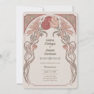 Heritage Art Nouveau Botanical Wedding Teracotta Invitation