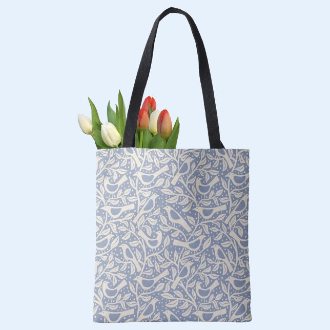 Heritage Birds Nature Lover Tote Bag (Heritage Arts and Crafts style birds and branches pattern tote bag)