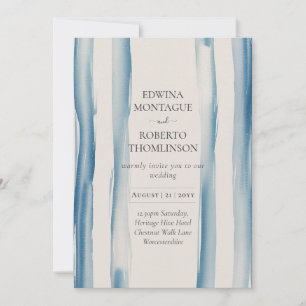 Heritage Blue Brushstroke Coastal Modern Wedding Invitation