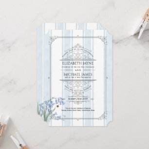 Heritage Bluebells and Bees Floral Stripe Wedding  Invitation