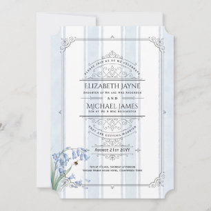 Heritage Bluebells and Bees Floral Stripe Wedding  Invitation